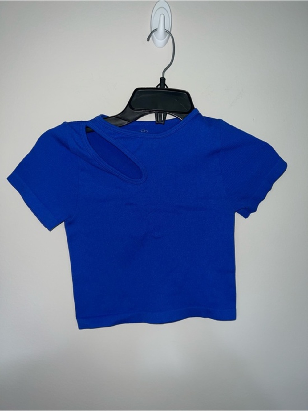 Cutout Short Sleeve Crop Top Royal Blue cropped ribbed shirt Aura S/M
